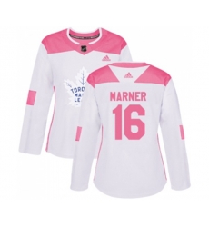 Women Toronto Maple Leafs #16 Mitchell Marner Authentic White Pink Fashion NHL Jersey