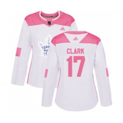 Women Toronto Maple Leafs #17 Wendel Clark Authentic White Pink Fashion NHL Jersey