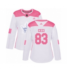 Women Toronto Maple Leafs #83 Cody Ceci Authentic White Pink Fashion Hockey Jersey