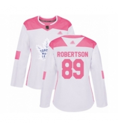 Women Toronto Maple Leafs #89 Nicholas Robertson Authentic White Pink Fashion Hockey Jersey