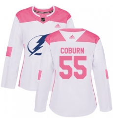 Women Tampa Bay Lightning #55 Braydon Coburn Authentic White Pink Fashion NHL Jersey