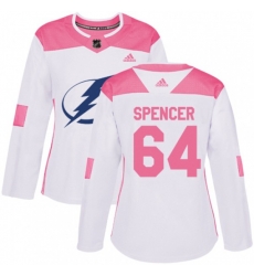 Women Tampa Bay Lightning #64 Matthew Spencer Authentic White Pink Fashion NHL Jersey