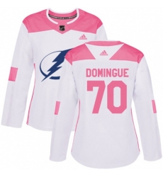 Women Tampa Bay Lightning #70 Louis Domingue Authentic White Pink Fashion NHL Jersey