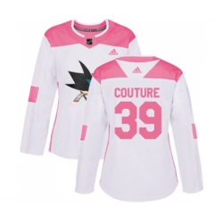 Women Adidas San Jose Sharks #39 Logan Couture Authentic White Pink Fashion NHL Jersey