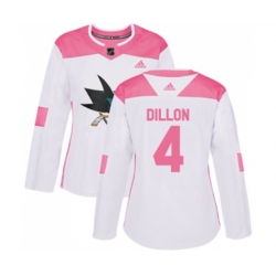 Women Adidas San Jose Sharks #4 Brenden Dillon Authentic White Pink Fashion NHL Jersey
