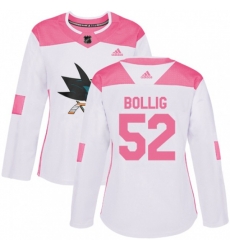 Women San Jose Sharks #52 Brandon Bollig Authentic White Pink Fashion NHL Jersey