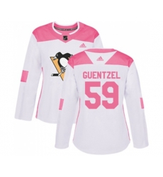 Women Adidas Pittsburgh Penguins #59 Jake Guentzel Authentic White Pink Fashion NHL Jersey