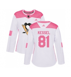 Women Adidas Pittsburgh Penguins #81 Phil Kessel Authentic White Pink Fashion NHL Jersey