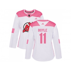 Women New Jersey Devils #11 Brian Boyle White Pink Authentic Fashion Stitched NHL Jersey