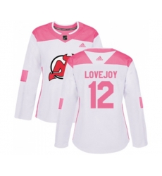 Women New Jersey Devils #12 Ben Lovejoy Authentic White Pink Fashion Hockey Jersey