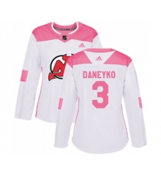 Women New Jersey Devils #3 Ken Daneyko Authentic White Pink Fashion Hockey Jersey
