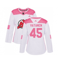 Women New Jersey Devils #45 Sami Vatanen Authentic White Pink Fashion Hockey Jersey