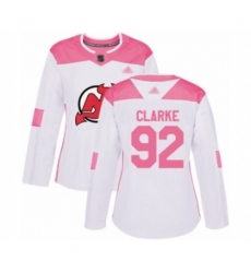 Women New Jersey Devils #92 Graeme Clarke Authentic White Pink Fashion Hockey Jersey