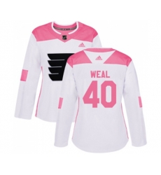 Women Adidas Philadelphia Flyers #40 Jordan Weal Authentic White Pink Fashion NHL Jersey