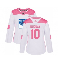 Women Adidas New York Rangers #10 Ron Duguay Authentic White Pink Fashion NHL Jersey