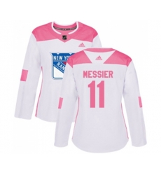 Women Adidas New York Rangers #11 Mark Messier Authentic White Pink Fashion NHL Jersey
