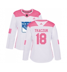 Women Adidas New York Rangers #18 Walt Tkaczuk Authentic White Pink Fashion NHL Jersey