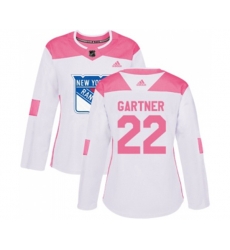 Women Adidas New York Rangers #22 Mike Gartner Authentic White Pink Fashion NHL Jersey