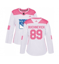 Women Adidas New York Rangers #89 Pavel Buchnevich Authentic White Pink Fashion NHL Jersey
