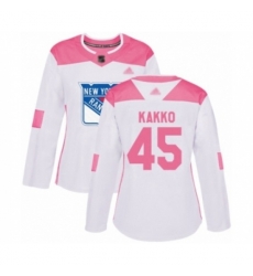 Women New York Rangers #45 Kaapo Kakko Authentic White Pink Fashion Hockey Jersey