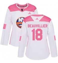Women  New York Islanders #18 Anthony Beauvillier Authentic White Pink Fashion NHL Jersey