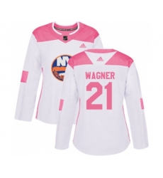 Women New York Islanders #21 Chris Wagner Authentic White Pink Fashion NHL Jersey