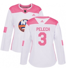 Women  New York Islanders #3 Adam Pelech Authentic White Pink Fashion NHL Jersey