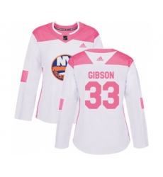 Women New York Islanders #33 Christopher Gibson Authentic White Pink Fashion NHL Jersey