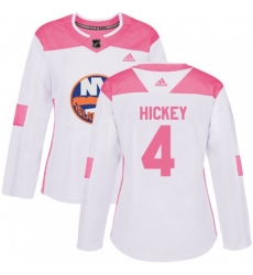 Women  New York Islanders #4 Thomas Hickey Authentic White Pink Fashion NHL Jersey