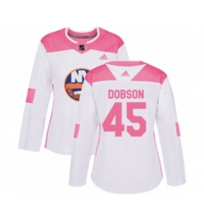 Women New York Islanders #45 Noah Dobson Authentic White Pink Fashion NHL Jersey