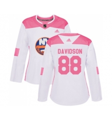 Women New York Islanders #88 Brandon Davidson Authentic White Pink Fashion NHL Jersey
