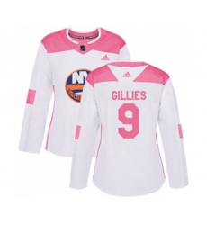 Women New York Islanders #9 Clark Gillies Authentic White Pink Fashion NHL Jersey