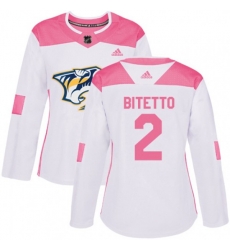 Women Nashville Predators #2 Anthony Bitetto Authentic White Pink Fashion NHL Jersey