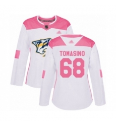 Women Nashville Predators #68 Philip Tomasino Authentic White Pink Fashion Hockey Jersey