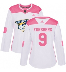 Women Nashville Predators #9 Filip Forsberg Authentic White Pink Fashion NHL Jersey