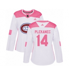 Women Montreal Canadiens #14 Tomas Plekanec Authentic White Pink Fashion NHL Jersey
