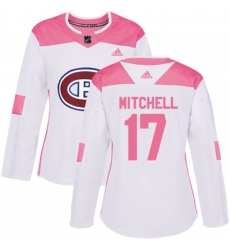 Women Montreal Canadiens #17 Torrey Mitchell Authentic White Pink Fashion NHL Jersey
