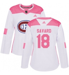 Women Montreal Canadiens #18 Serge Savard Authentic White Pink Fashion NHL Jersey