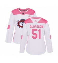 Women Montreal Canadiens #51 Gustav Olofsson Authentic White Pink Fashion Hockey Jersey