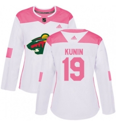 Womens Minnesota Wild #19 Luke Kunin Authentic White Pink Fashion NHL Jersey