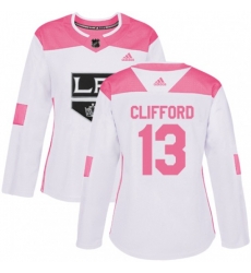 Womens Los Angeles Kings #13 Kyle Clifford Authentic White Pink Fashion NHL Jersey