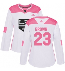 Womens Los Angeles Kings #23 Dustin Brown Authentic White Pink Fashion NHL Jersey