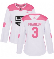 Womens Los Angeles Kings #3 Dion Phaneuf Authentic White Pink Fashion NHL Jersey