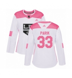 Womens Los Angeles Kings #33 Lukas Parik Authentic White Pink Fashion Hockey Jersey