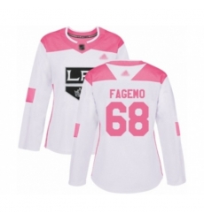 Womens Los Angeles Kings #68 Samuel Fagemo Authentic White Pink Fashion Hockey Jersey