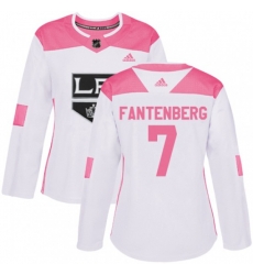 Womens Los Angeles Kings #7 Oscar Fantenberg Authentic White Pink Fashion NHL Jersey