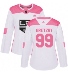 Womens Los Angeles Kings #99 Wayne Gretzky Authentic White Pink Fashion NHL Jersey