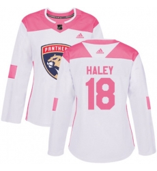 Womens Florida Panthers #18 Micheal Haley Authentic White Pink Fashion NHL Jersey