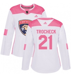 Womens Florida Panthers #21 Vincent Trocheck Authentic White Pink Fashion NHL Jersey