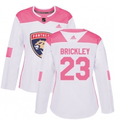 Womens Florida Panthers #23 Connor Brickley Authentic White Pink Fashion NHL Jersey